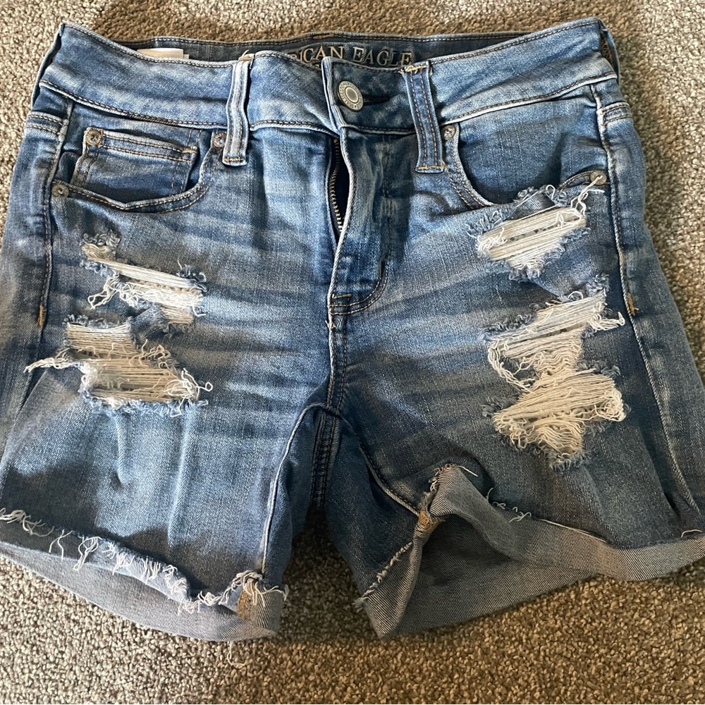 American Eagle Outfitters Women's Ripped Blue Jean Shorts
